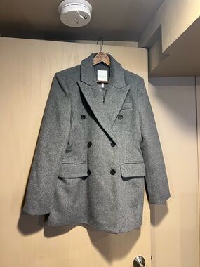 Avec Les Filles Gray Double-Breasted Wool-Blend Peacoat